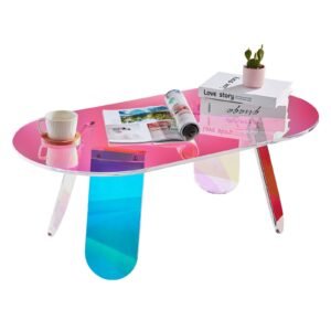 acrylic coffee table, iridescent acrylic end table, 13.8 inch high colorful acrylic side table, for coffee, drink, food, snack used in living room, courtyard, terrace