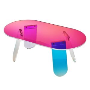 acrylic coffee table, iridescent acrylic end table, 13.8 inch high colorful acrylic side table, for coffee, drink, food, snack used in living room, courtyard, terrace