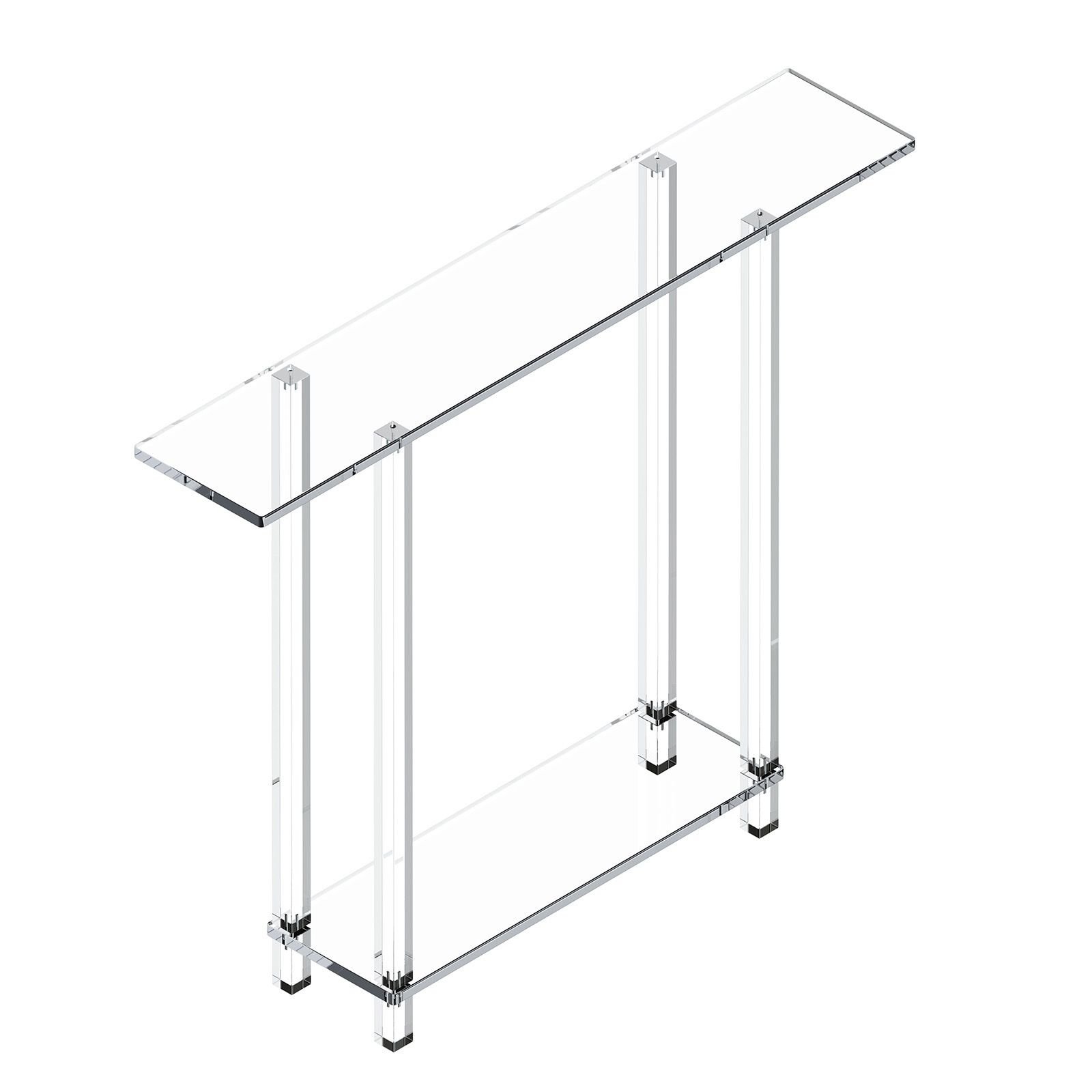 acrylic console table, 2 tiers narrow side desk with bottom open storage, modern rectangle acrylic end table, transparent entry desk for foyer, hallway, living room, 7.6 x 39.4 x 31.5 in (clear)