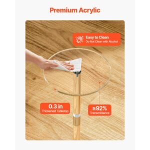 acrylic drink table, clear end table round top with solid post, modern acrylic cake table stand, transparent side desk for coffee, drink, food, snack, easy assembly, 10 x 10 x 21.3 in (clear)