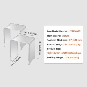 acrylic end table, 2 pcs c shaped lucite side tables, clear acrylic side table for drink, food, snack used in living room, bedroom, and study