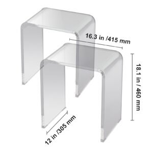 acrylic end table, 2 pcs c shaped lucite side tables, clear acrylic side table for drink, food, snack used in living room, bedroom, and study