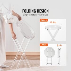 acrylic folding tray table, acrylic end table with folding x leg, clear acrylic side table for coffee, drink, food, snack used in living room, bedroom, and study