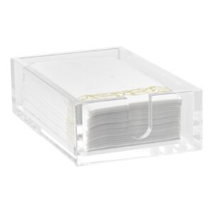 acrylic napkin holder, 9.1 x 5.5 x 2.6 inch, clear bathroom guest towel storage tray with u shaped opening, disposable paper towel holder for bathroom kitchen parties weddings & various events