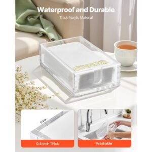 acrylic napkin holder, 9.1 x 5.5 x 2.6 inch, clear bathroom guest towel storage tray with u shaped opening, disposable paper towel holder for bathroom kitchen parties weddings & various events