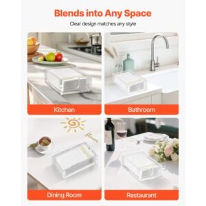 acrylic napkin holder, 9.1 x 5.5 x 2.6 inch, clear bathroom guest towel storage tray with u shaped opening, disposable paper towel holder for bathroom kitchen parties weddings & various events