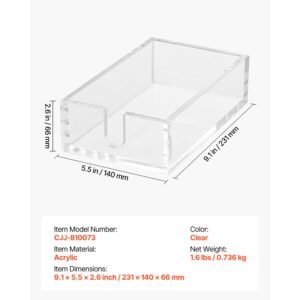 acrylic napkin holder, 9.1 x 5.5 x 2.6 inch, clear bathroom guest towel storage tray with u shaped opening, disposable paper towel holder for bathroom kitchen parties weddings & various events