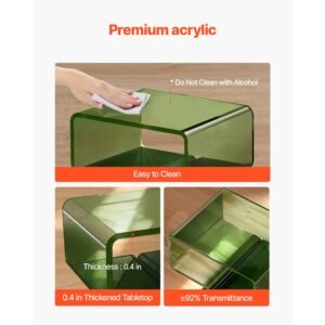 acrylic nightstand side table, modern clear bedside table with storage shelf, transparent small end desk for living room, bedroom, home decor, no assembly needed, 11.8 x 15.4 x 17 in (green)