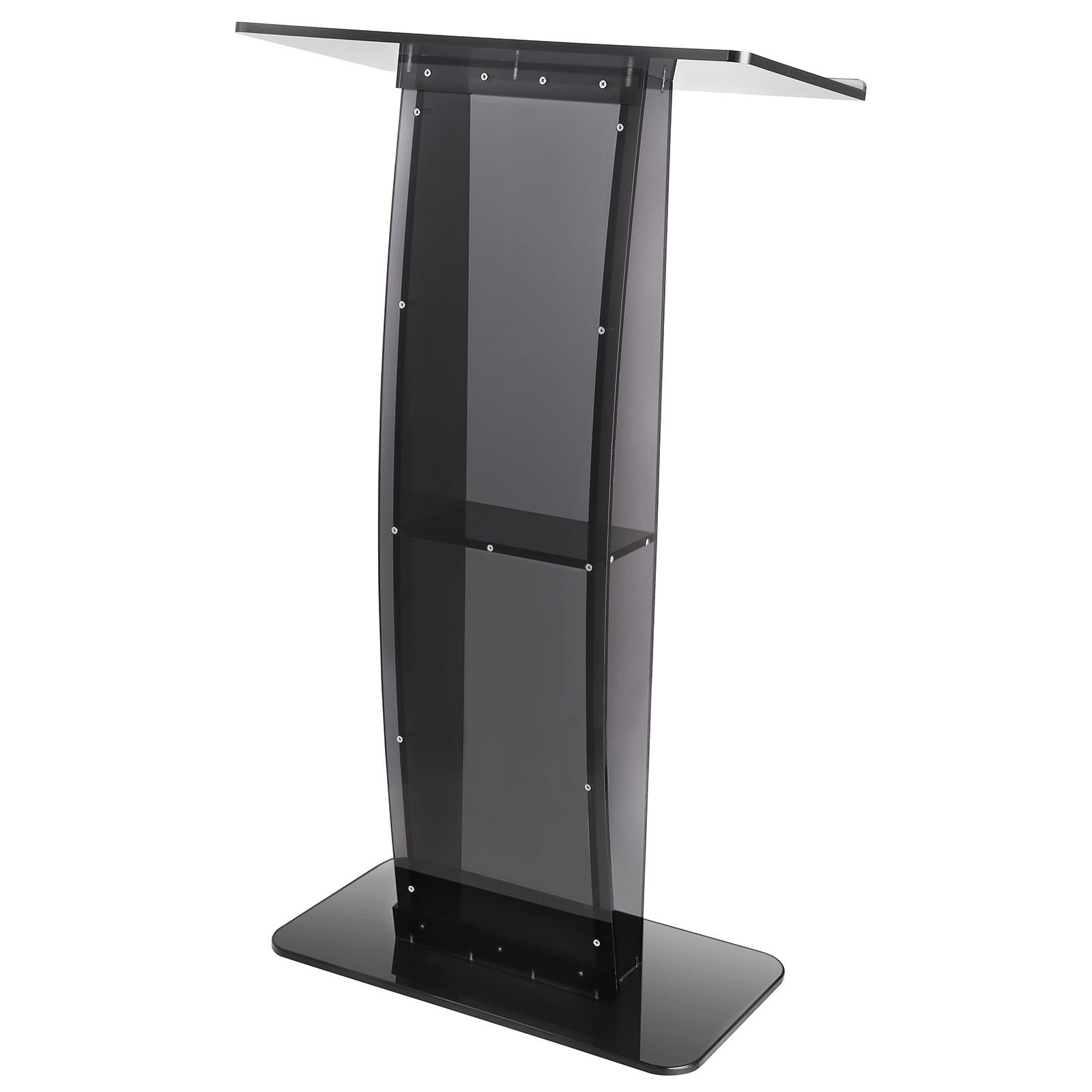 acrylic podium, 47" acrylic podium stand with wide reading surface & storage shelf, floor standing clear pulpits acrylic for church office school, black