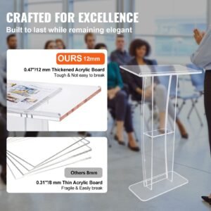 acrylic podium, 47" clear acrylic podium stand with wide reading surface & storage shelf, floor standing clear pulpits acrylic for church office school