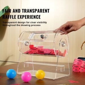 acrylic raffle drum, professional raffle ticket spinning cage with 2 keys, transparent lottery spinning drawing, holds 2500 tickets or 100 raffle balls,raffle ticket box for lottery games bingo
