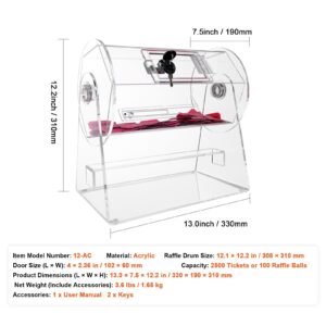 acrylic raffle drum, professional raffle ticket spinning cage with 2 keys, transparent lottery spinning drawing, holds 2500 tickets or 100 raffle balls,raffle ticket box for lottery games bingo