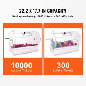 acrylic raffle drum,professional raffle ticket spinning cage with 2 keys, transparent lottery spinning drawing, holds 10000 tickets or 300 raffle balls, raffle ticket box for lottery games bing