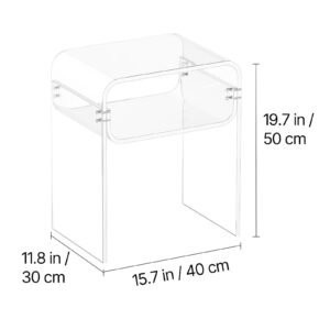 acrylic side table, 2 tiers clear bedside table with storage shelf, modern rectangle acrylic end desk, transparent thick nightstand for bedroom, living room, study, 11.8 x 15.7 x 19.7 in (clear)