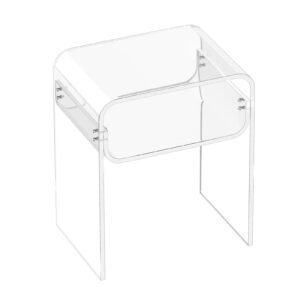 acrylic side table, 2 tiers clear bedside table with storage shelf, modern rectangle acrylic end desk, transparent thick nightstand for bedroom, living room, study, 11.8 x 15.7 x 19.7 in (clear)