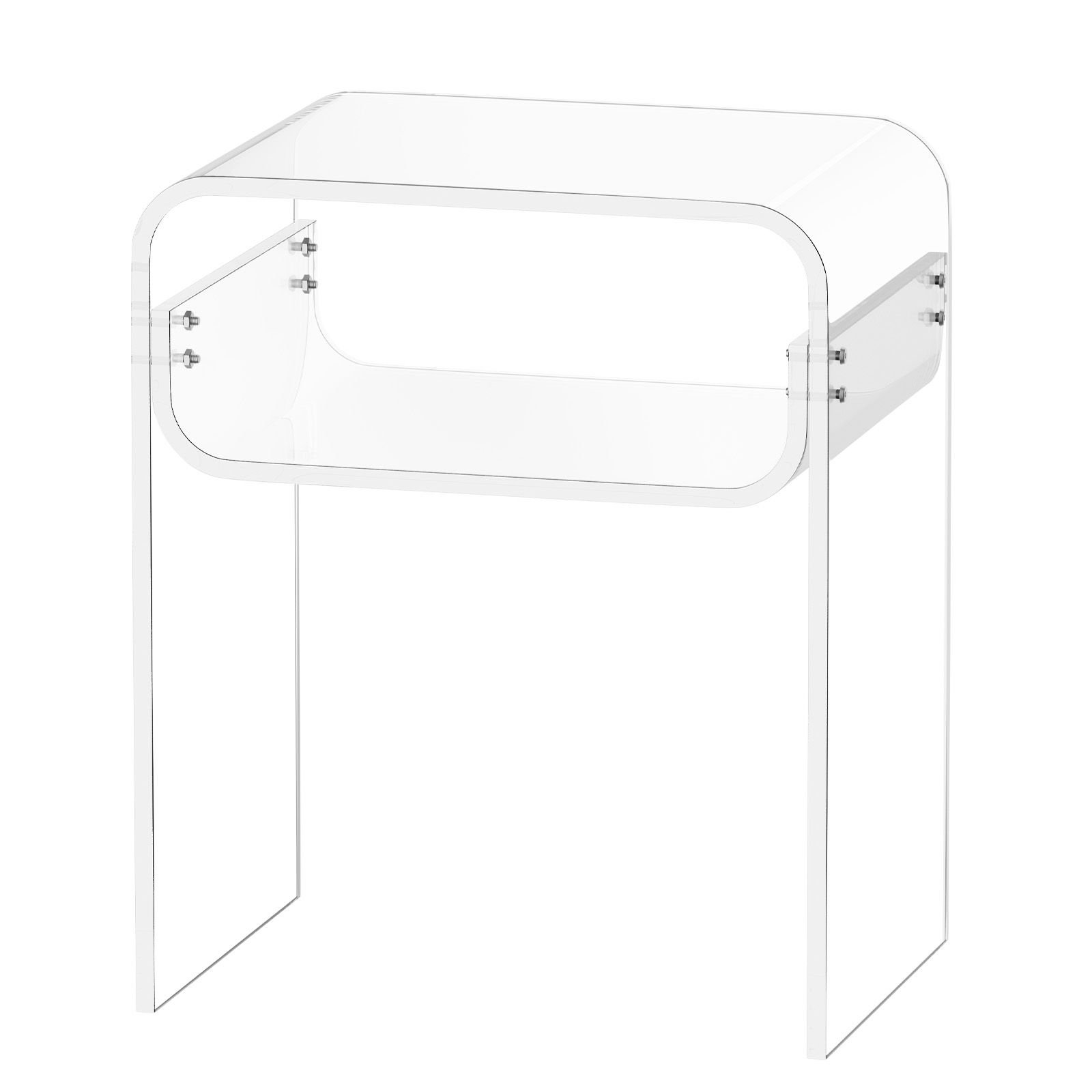 acrylic side table, 2 tiers clear bedside table with storage shelf, modern rectangle acrylic end desk, transparent thick nightstand for bedroom, living room, study, 11.8 x 15.7 x 19.7 in (clear)