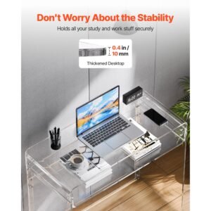 acrylic table, 2 tiers clear end table with storage shelf, modern rectangle acrylic side desk, transparent thick desk nightstand for bedroom, office, living room, 15.7 x 33.5 x 29.5 in (clear)