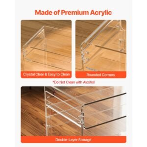 acrylic table, 2 tiers clear end table with storage shelf, modern rectangle acrylic side desk, transparent thick desk nightstand for bedroom, office, living room, 15.7 x 33.5 x 29.5 in (clear)