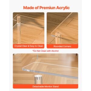 acrylic table, 2 tiers clear office desk with monitor stand, acrylic study computer desk, modern side end table nightstand for bedroom, office, study, cloakroom, 19.7 x 31.5 x 34.7 in (clear)