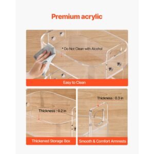 acrylic table with wheels, 2 tiers mobile cart table, modern rolling acrylic storage desk, clear nightstand side end desk, for living room, bedroom, bar, office, 12 x 16.3 x 18.9 in (clear)