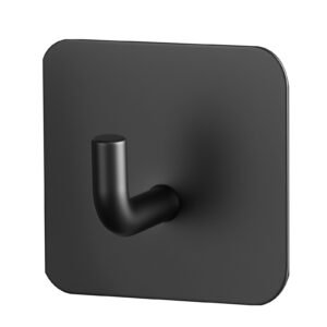 adhesive hooks, 4 pack self adhesive towel coat hooks, heavy duty wall hook hold 15 lbs (max), stainless steel sticky hanger, for bathroom, kitchen, hanging towel, coat & keys (matte black)