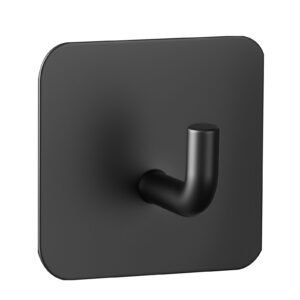 adhesive hooks, 4 pack self adhesive towel coat hooks, heavy duty wall hook hold 15 lbs (max), stainless steel sticky hanger, for bathroom, kitchen, hanging towel, coat & keys (matte black)