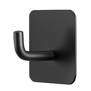 adhesive hooks, 4 pack self adhesive towel coat hooks, heavy duty wall hook hold 15 lbs (max), stainless steel sticky hanger, for bathroom, kitchen, hanging towel, coat & keys (matte black)