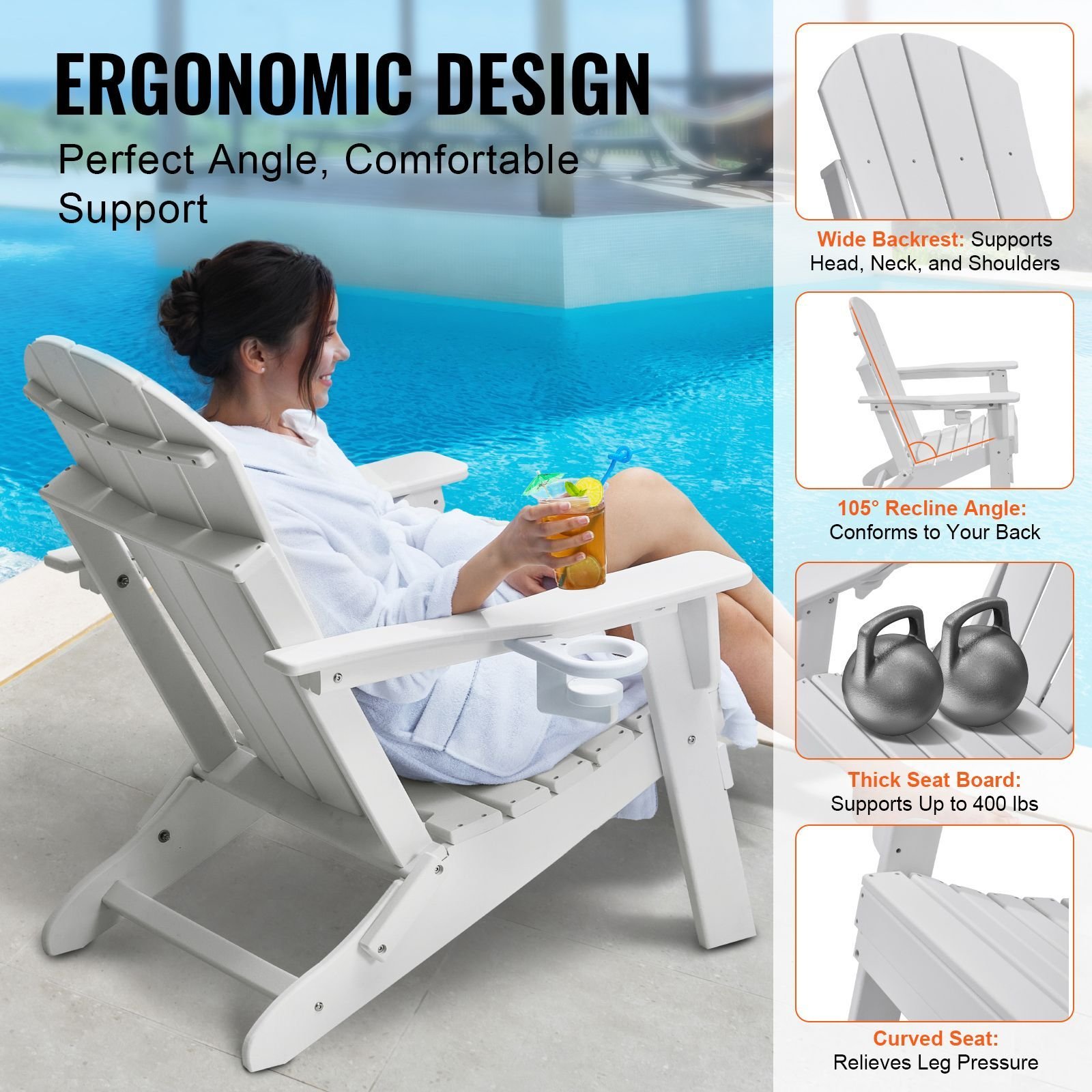 adirondack chair plastic, set of 2 all weather portable folding fire pit chair, outdoor adirondack patio chair with cup holder, with relaxing arm rest ergonomic, for garden, backyard white