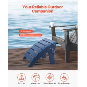 adirondack ottoman, 15.7l x 18.9w x 13h inch hdpe plastic folding adirondack ottoman, weather resistant foot rest for adirondack chair, widely used for outside porch pool lawn backyard, blue