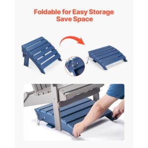 adirondack ottoman, 15.7l x 18.9w x 13h inch hdpe plastic folding adirondack ottoman, weather resistant foot rest for adirondack chair, widely used for outside porch pool lawn backyard, blue