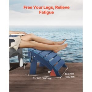 adirondack ottoman, 15.7l x 18.9w x 13h inch hdpe plastic folding adirondack ottoman, weather resistant foot rest for adirondack chair, widely used for outside porch pool lawn backyard, blue