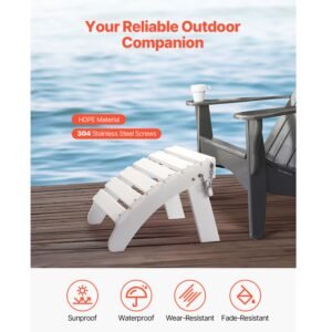 adirondack ottoman, 17.7l x 19.7w x 13.8h inch hdpe plastic folding adirondack ottoman, weather resistant foot rest for adirondack chair, widely used for outside porch pool lawn backyard, white