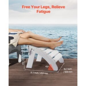 adirondack ottoman, 17.7l x 19.7w x 13.8h inch hdpe plastic folding adirondack ottoman, weather resistant foot rest for adirondack chair, widely used for outside porch pool lawn backyard, white