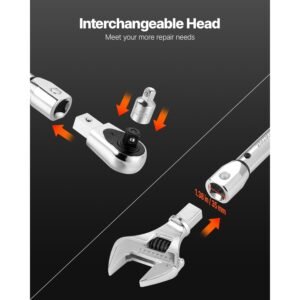 adjustable click torque wrench, 1/2 inch drive, 20 160 lbf ft/27.1 216.8 n.m, dual direction and dual range scales, 72 tooth, ±2% precision, with adapter interchangeable jaw and ratchet head