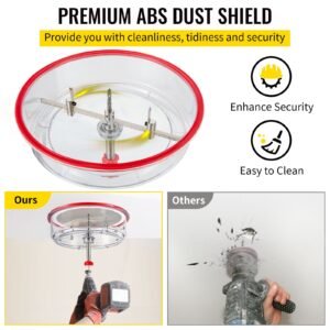 adjustable hole saw cutter kit, 1 5/8" to 11 13 /16" (40 300 mm), recessed hole saw with pc dust shield, two replaceable pilot drill bits, for recessed lights, ceiling speakers, vent holes