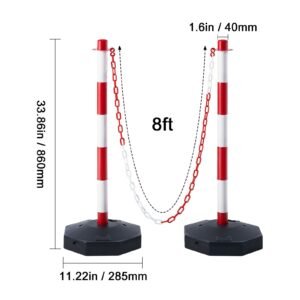 adjustable traffic delineator post cones, 4 pack, traffic safety delineator barrier with fillable base 8ft chain, for traffic control warning parking lot construction caution roads, red & white