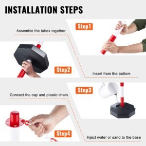 adjustable traffic delineator post cones, 6 pack, traffic safety delineator barrier with fillable base 6.6ft chain, for traffic control warning parking lot construction caution roads, red&white