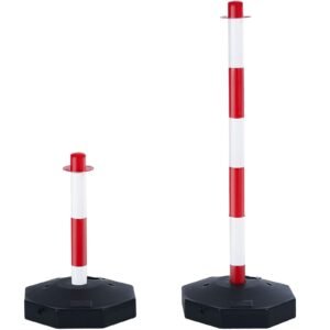 Adjustable Traffic Delineator Post Cones, 6 Pack, Traffic Safety Delineator Barrier with Fillable Base 6.6FT Chain, for Traffic Control Warning Parking Lot Construction Caution Roads, Red&White