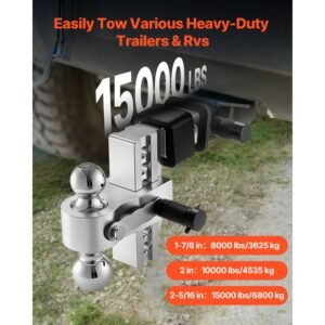 adjustable trailer hitch, 6 inch drop hitch, tri ball mount for 2 inch hitch receiver, trailer ball size 1 7/8", 2" and 2 5/16", max 15000 lbs ball hitch, towing hitch for rvs, atvs, and trucks