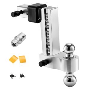Adjustable Trailer Hitch, 8-Inch Drop Hitch, Tri-Ball Mount for 2-Inch Hitch Receiver, Trailer Ball Size 1-7/8", 2" and 2-5/16", Max 15000 lbs Ball Hitch, Towing Hitch for RVs, ATVs, and Trucks
