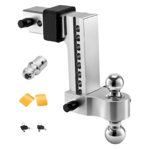 Adjustable Trailer Hitch, 8-Inch Drop Hitch, Tri-Ball Mount for 2.5-Inch Hitch Receiver, Trailer Ball Size 1-7/8", 2" & 2-5/16", Max 18500 lbs Ball Hitch, Towing Hitch for RVs, ATVs, and Trucks