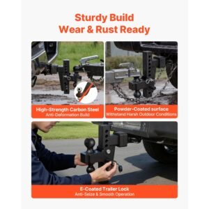 adjustable trailer hitch, fit 2 inch receiver, trailer hitch mount with 2 inch & 2 5/16 inch balls, 18500 lbs gtw, 8 inch drop, towing ball mounts for rvs, off road vehicles and trucks, black