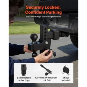 adjustable trailer hitch, fit 2 inch receiver, trailer hitch mount with 2 inch & 2 5/16 inch balls, 18500 lbs gtw, 8 inch drop, towing ball mounts for rvs, off road vehicles and trucks, black