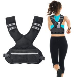 adjustable weighted vest, 11 20lb weight vest with 6 ironsand weights and reflective stripe, body weight vest exercise set for men women, workout equipment for strength training running jogging