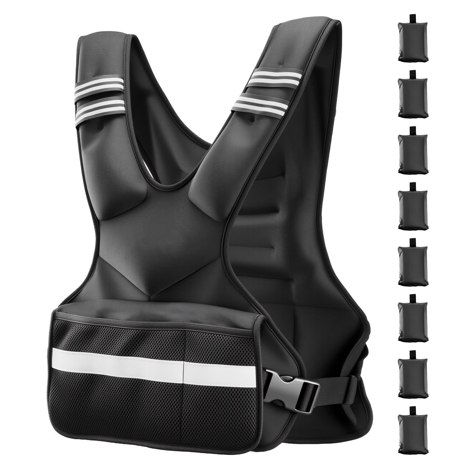 adjustable weighted vest, 24 40 lbs comfortable x shape body weight vest set with 8 weight packs and reflective stripe, for men women, workout equipment for strength training running jogging