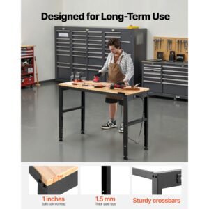 adjustable workbench, 2000 lbs capacity, 48 x 20 inch heavy duty work bench with 28.5 38.3 inches height adjustment, garage workbench with power outlets, suitable for office, garage, workshop