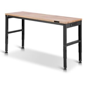 adjustable workbench, 2000 lbs capacity, 61 x 20 inch heavy duty work bench with 27.1 36 inches height adjustment, garage workbench with power outlets, suitable for office, garage, workshop