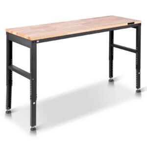 adjustable workbench, 2000 lbs capacity, 61 x 20 inch heavy duty work bench with 27.1 36 inches height adjustment, garage workbench with power outlets, suitable for office, garage, workshop