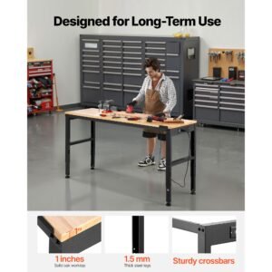 adjustable workbench, 2000 lbs capacity, 61 x 20 inch heavy duty work bench with 27.1 36 inches height adjustment, garage workbench with power outlets, suitable for office, garage, workshop