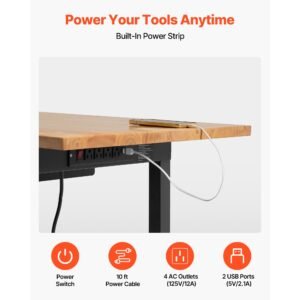 adjustable workbench on wheels, 2000 lbs capacity, 60 x 24 inch oak wood top workbench with drawer & power outlets, heavy duty hardwood worktable for garage, workshop, home, office, commercial